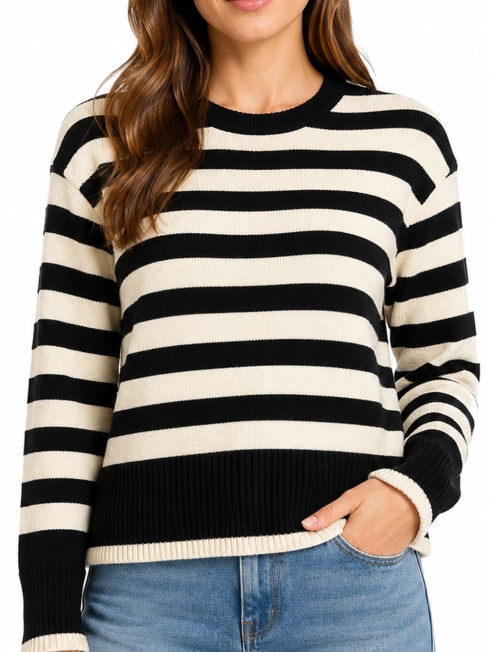 Philosophy Republic Clothing Striped Crewneck Sweater Black Ivory Size Large - Picture 1 of 7